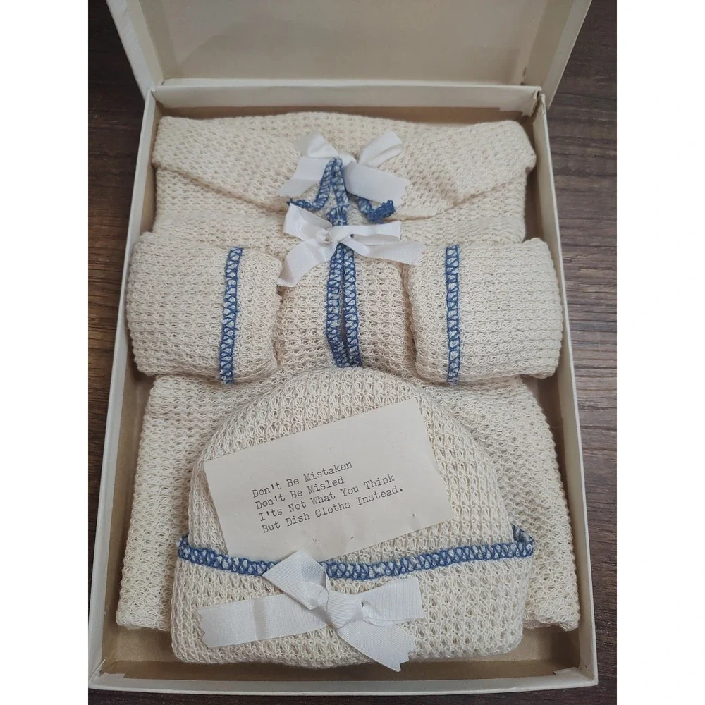 VTG Shower Gift Dish Towels Folded Into Baby Clothes W/Poem